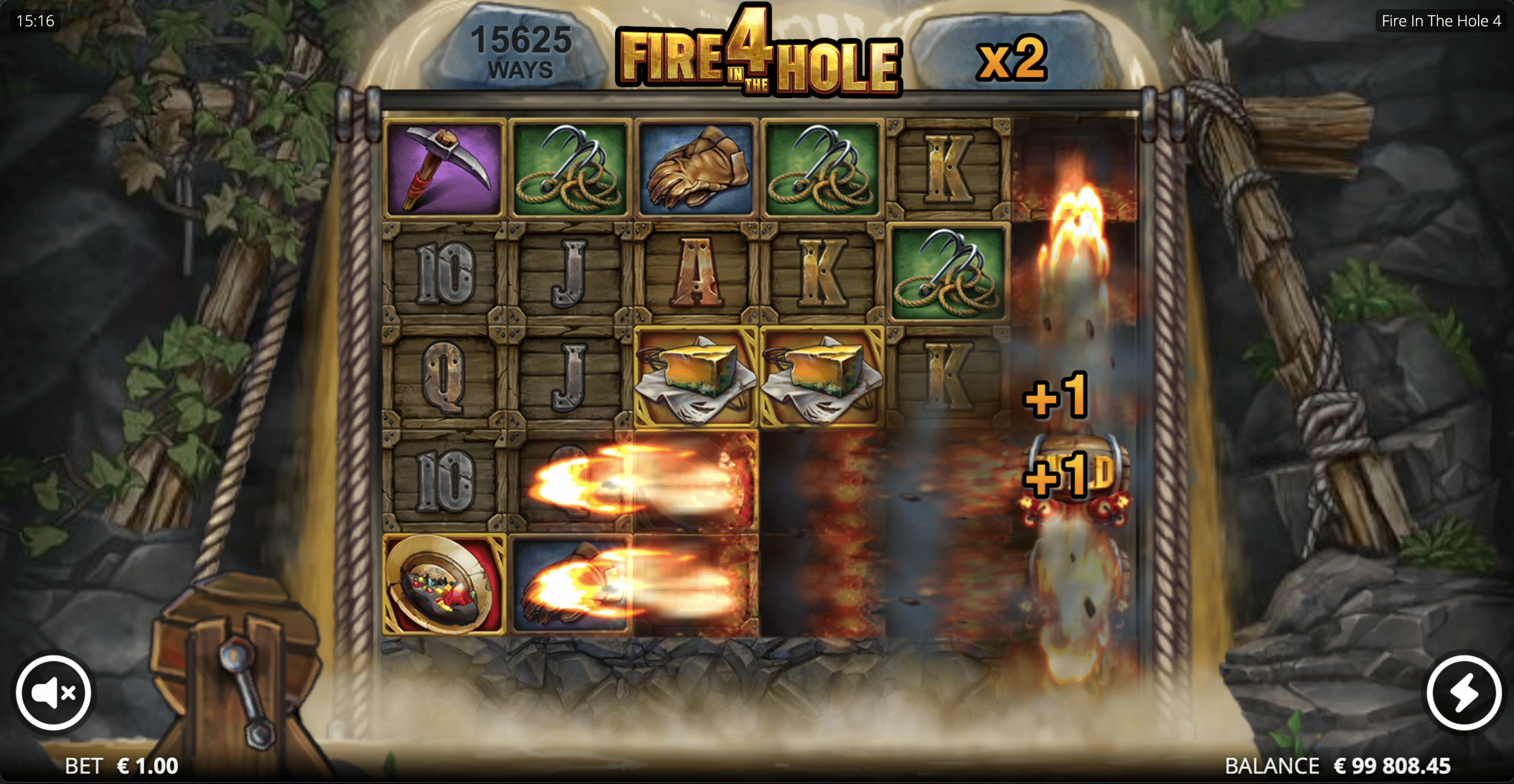 Fire in the Hole 4 base game showing double xBomb symbols